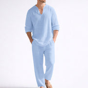 JAMES™ | Men's Linen-Blend V-Neck Shirt and Trousers Set