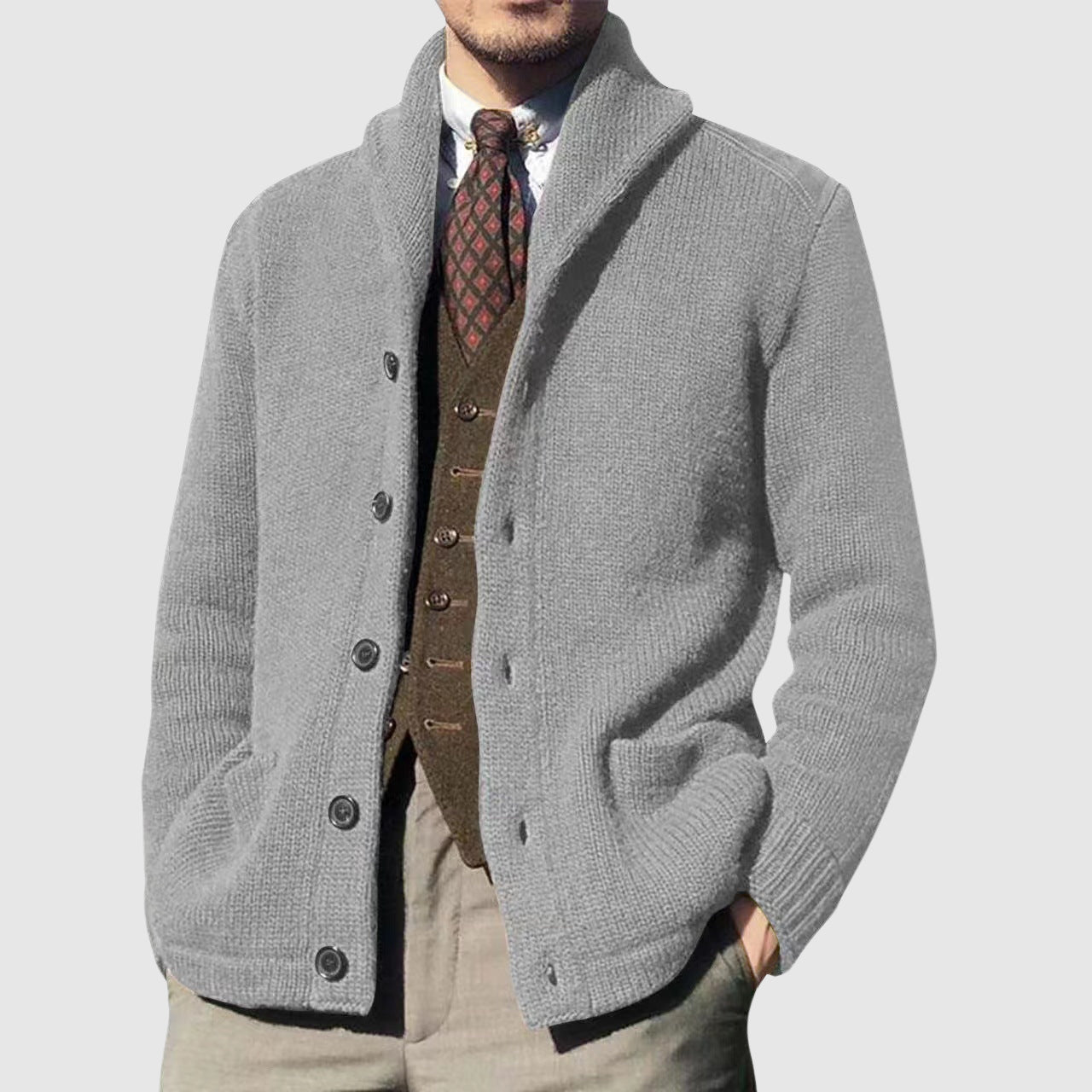 JAMES ™ | Men's Lapel Collar Knit Cardigan