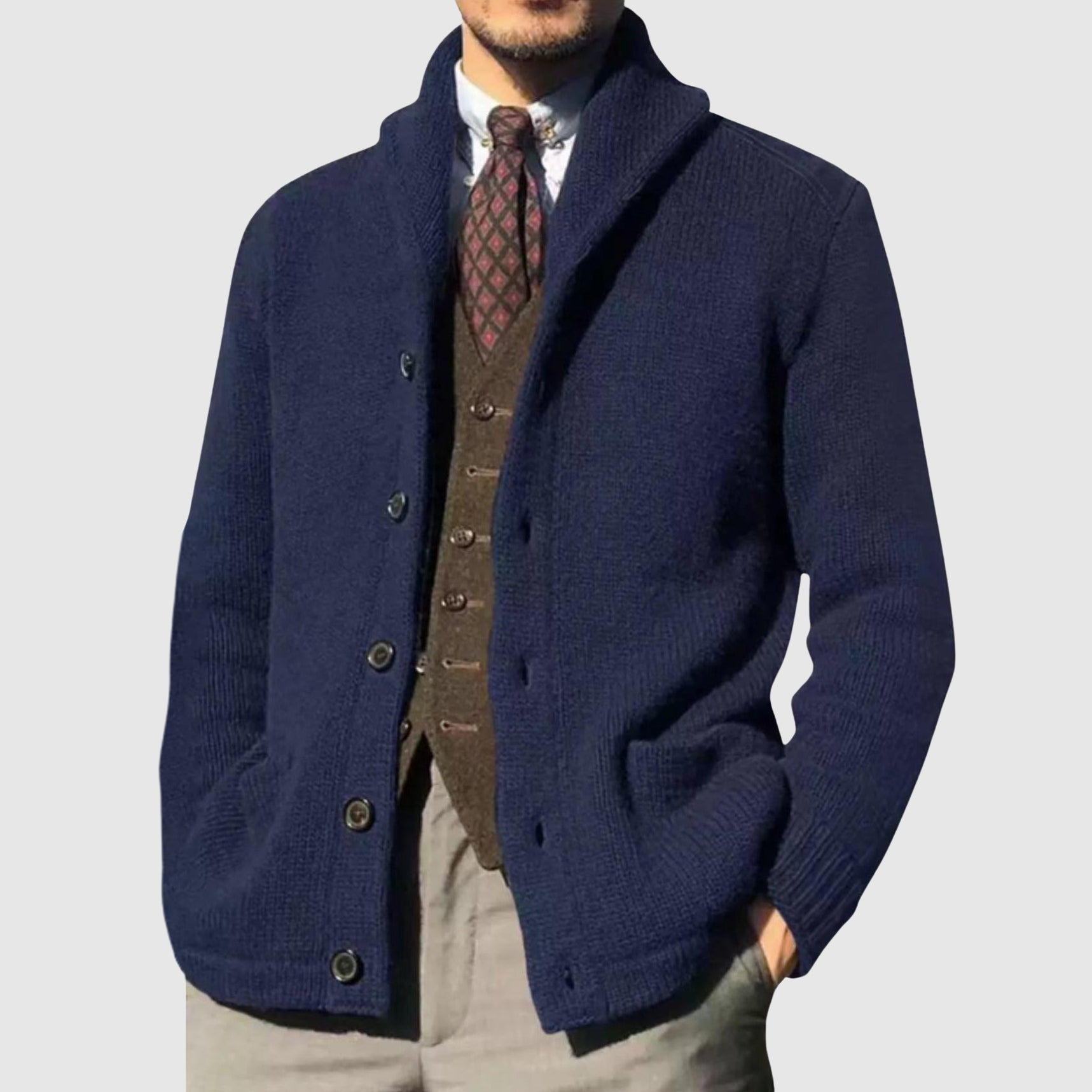 JAMES ™ | Men's Lapel Collar Knit Cardigan