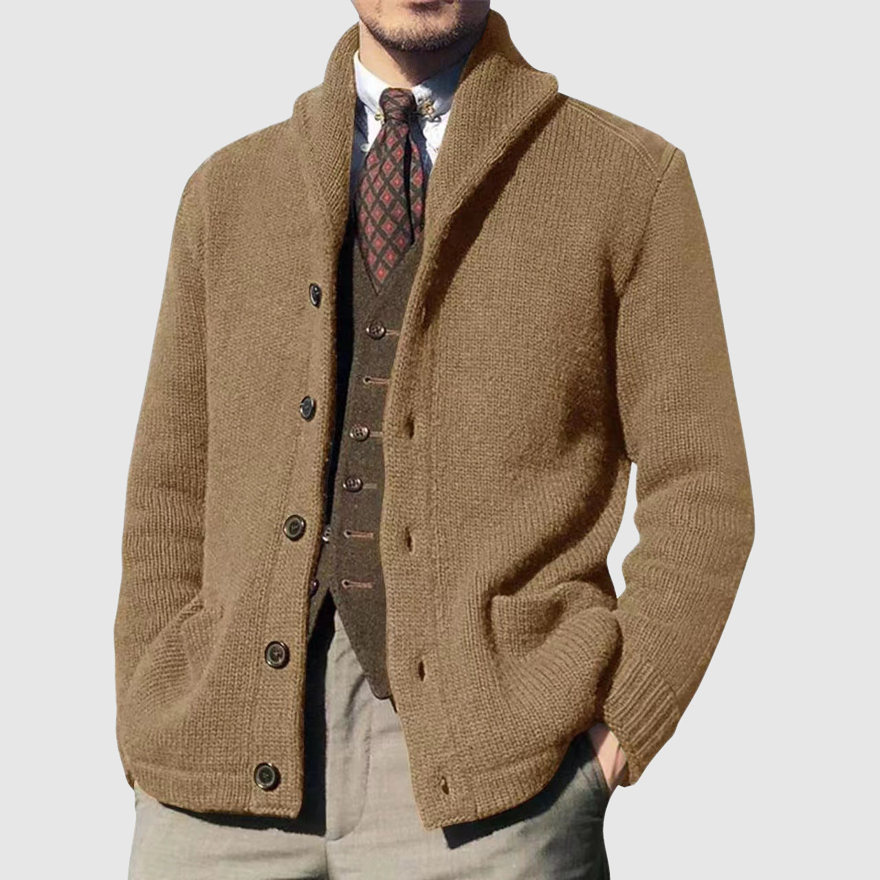 JAMES ™ | Men's Lapel Collar Knit Cardigan