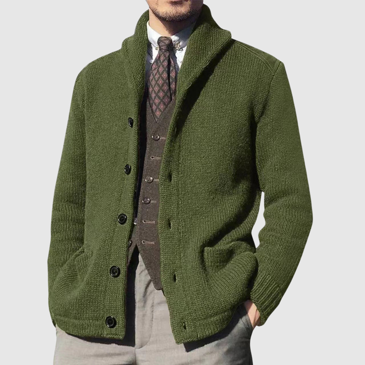 JAMES ™ | Men's Lapel Collar Knit Cardigan